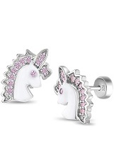 gorgeous silver cubic zirconia enamel unicorn baby stud earrings